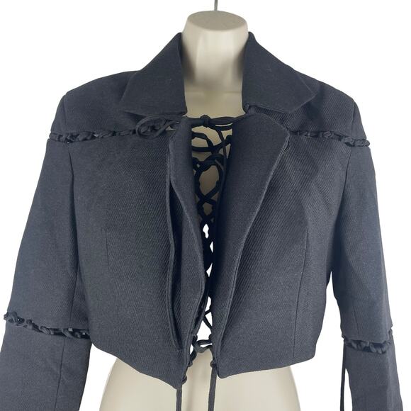 Aya Muse Sycamore Lattice Lace Up Crop Jacket Black Size M - Picture 6 of 10